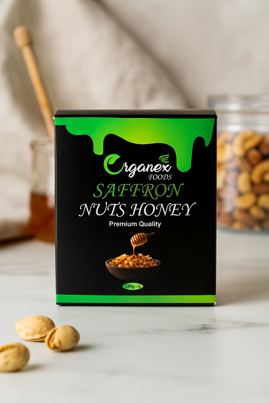 Premium Saffron Nuts Honey - Organic, Raw, Pure, Natural (250g)